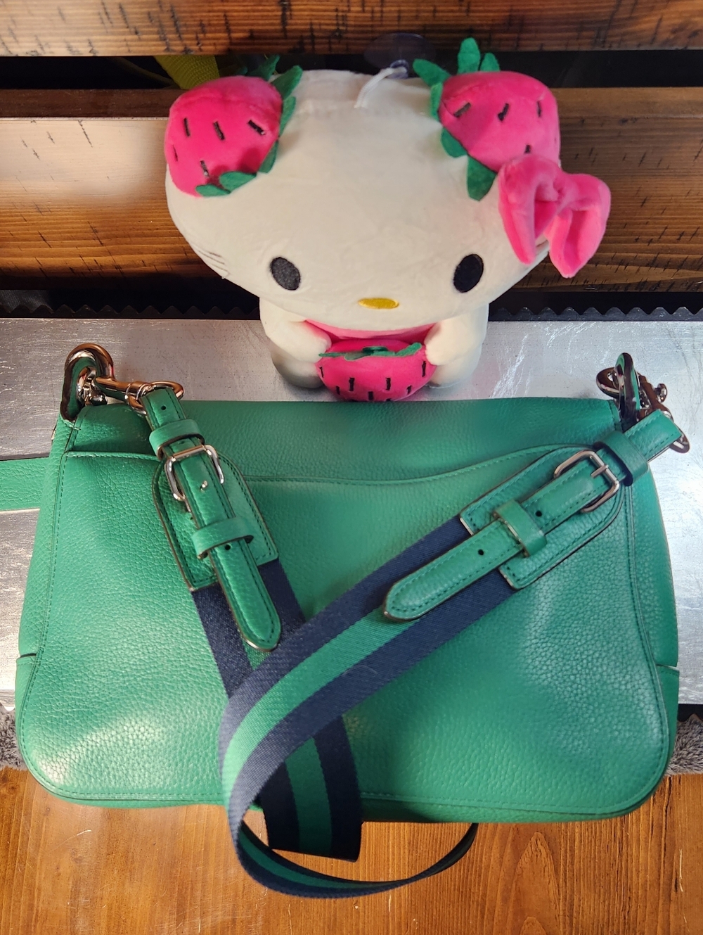 Green Crossbody Coach Bag with Horse & Carriage - Picture 3 of 17